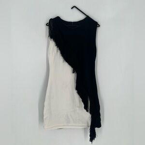 Cushnie Et Ochs Nisa Fringe Two Tone Asymmetrical Black White Sheath Mini Dress